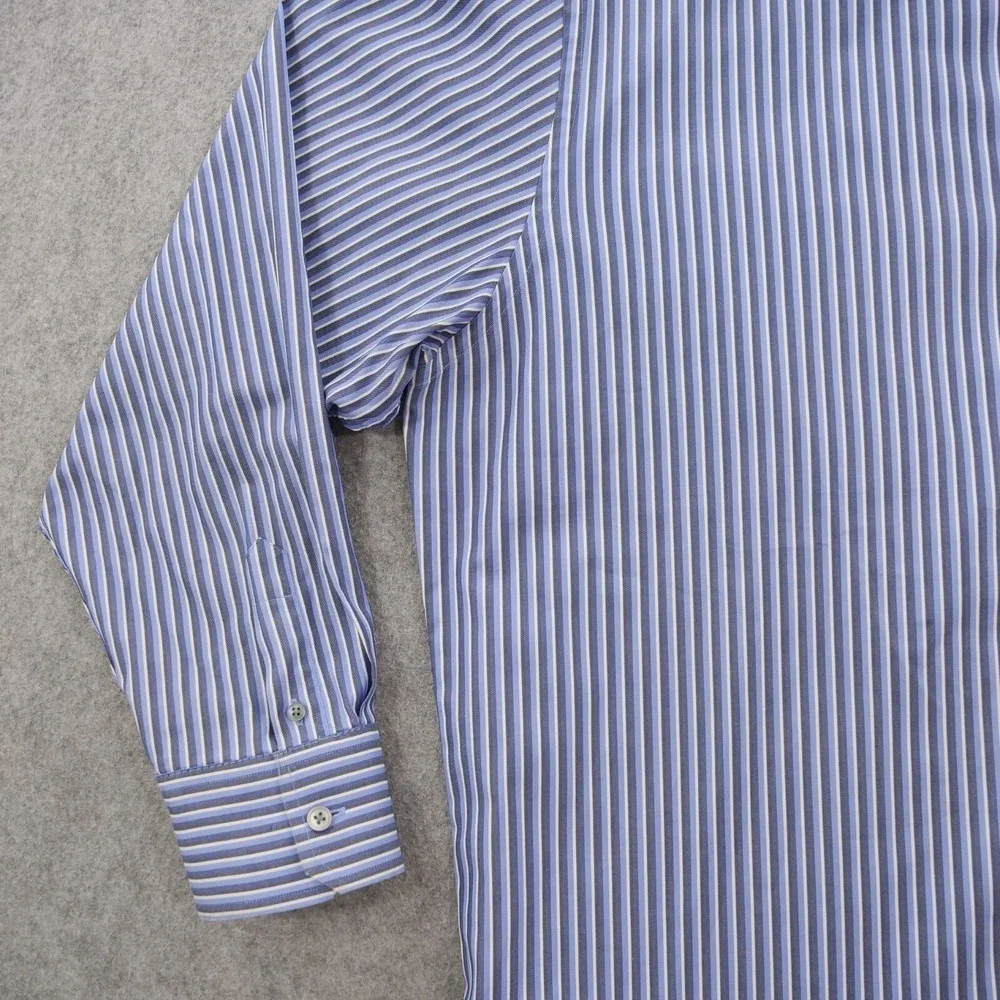 Banana Republic Shirt Mens Large 16.5 Blue Button Up Striped Dress Long Sleeve